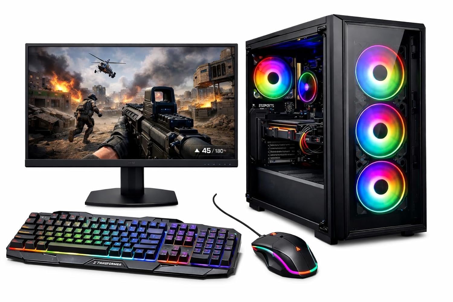 KRYNORCXY Desktop Computer PC Set | Core i5 Processor | 16GB RAM | 512GB SSD | HD Graphics 2000 | RGB 4 Fan Cabinet | 19 Inch LED Monitor | RGB Keyboard Mouse | WiFi | Windows 10 Pro