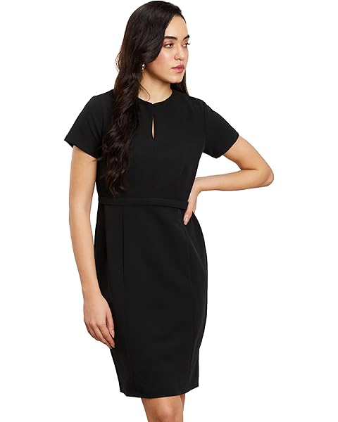 Van Heusen Women's Regular Fit Half Sleeve Mid Thigh Length Sheath Dress