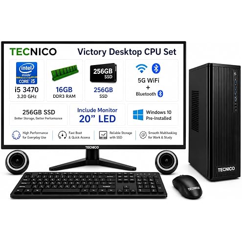 KRYNORCXY Desktop Computer PC Set | Core i5 Processor | 16GB RAM | 512GB SSD | HD Graphics 2000 | RGB 4 Fan Cabinet | 19 Inch LED Monitor | RGB Keyboard Mouse | WiFi | Windows 10 Pro
