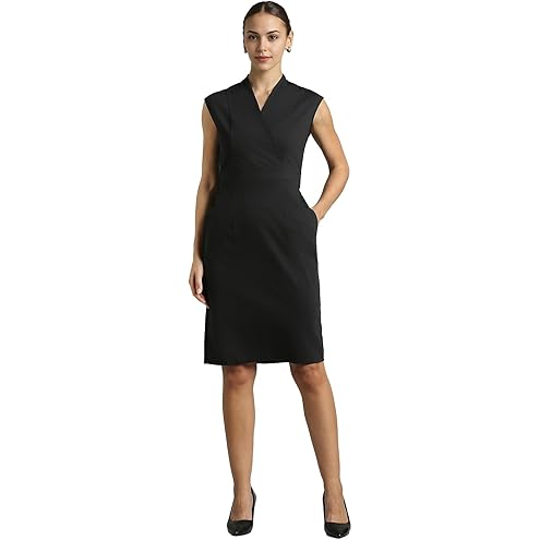 Van Heusen Women's Regular Fit Half Sleeve Mid Thigh Length Sheath Dress
